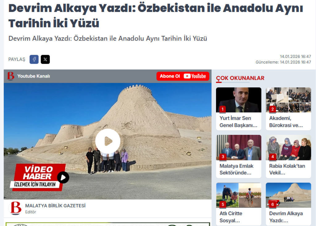 Деврим Алкая: “Ўзбекистон – турк-ислом цивилизациясининг бешиги, Анадолу эса – бу цивилизация ривожланиб, илдиз отган марказ”