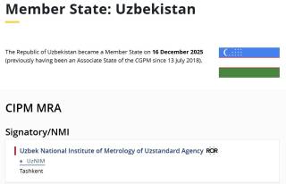 O‘zbekiston xalqaro tarozi va o‘lchovlar byurosining to‘laqonli a’zosiga aylandi