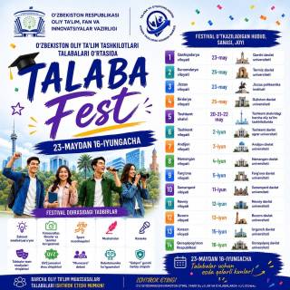 Ёшлар ўртасида “Talaba Fest” фестивали ўтказилади