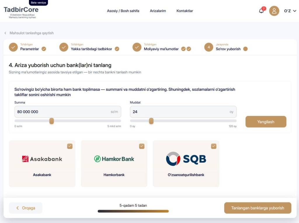 Тadbircore.uz – турли банкларнинг таклифларини бир жойда жамлаган платформа
