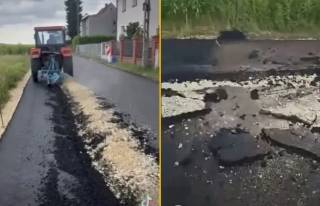 Польшада фермер янги йўлни тракторда бузиб ташлади