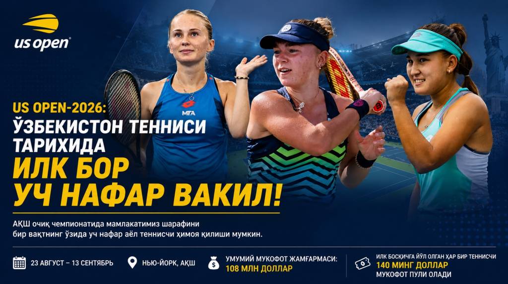 US Open: Ўзбекистон тенниси тарихида янги рекорд қайд этилиши мумкин