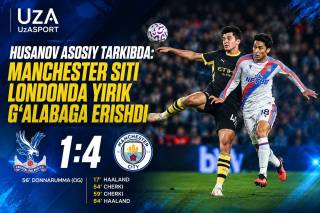 Husanov asosiy tarkibda: “Manchester Siti” Londonda yirik g‘alabaga erishdi