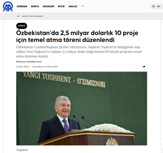 “Anadolu”: Янги Тошкентда 2,5 миллиард долларлик 10 та йирик лойиҳага старт берилди
