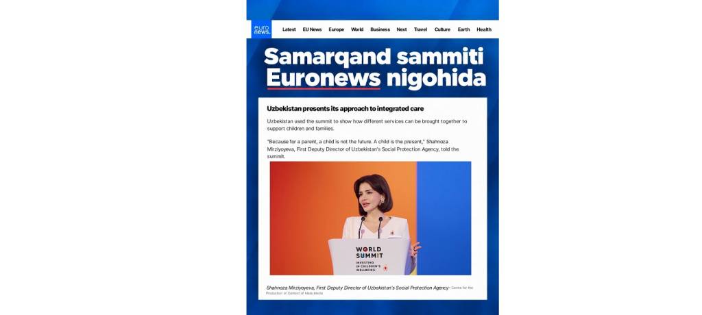 Болалар фаровонлигига комплекс ёндашув: Самарқанд саммити "Euronews" нигоҳида
